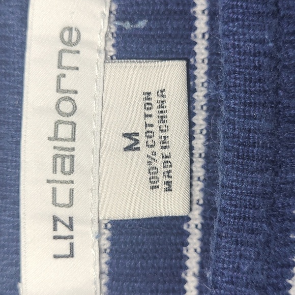 Liz Claiborne Boat Neck Striped Cotton Sweater Navy Pink Turquoise White Medium - Picture 4 of 4